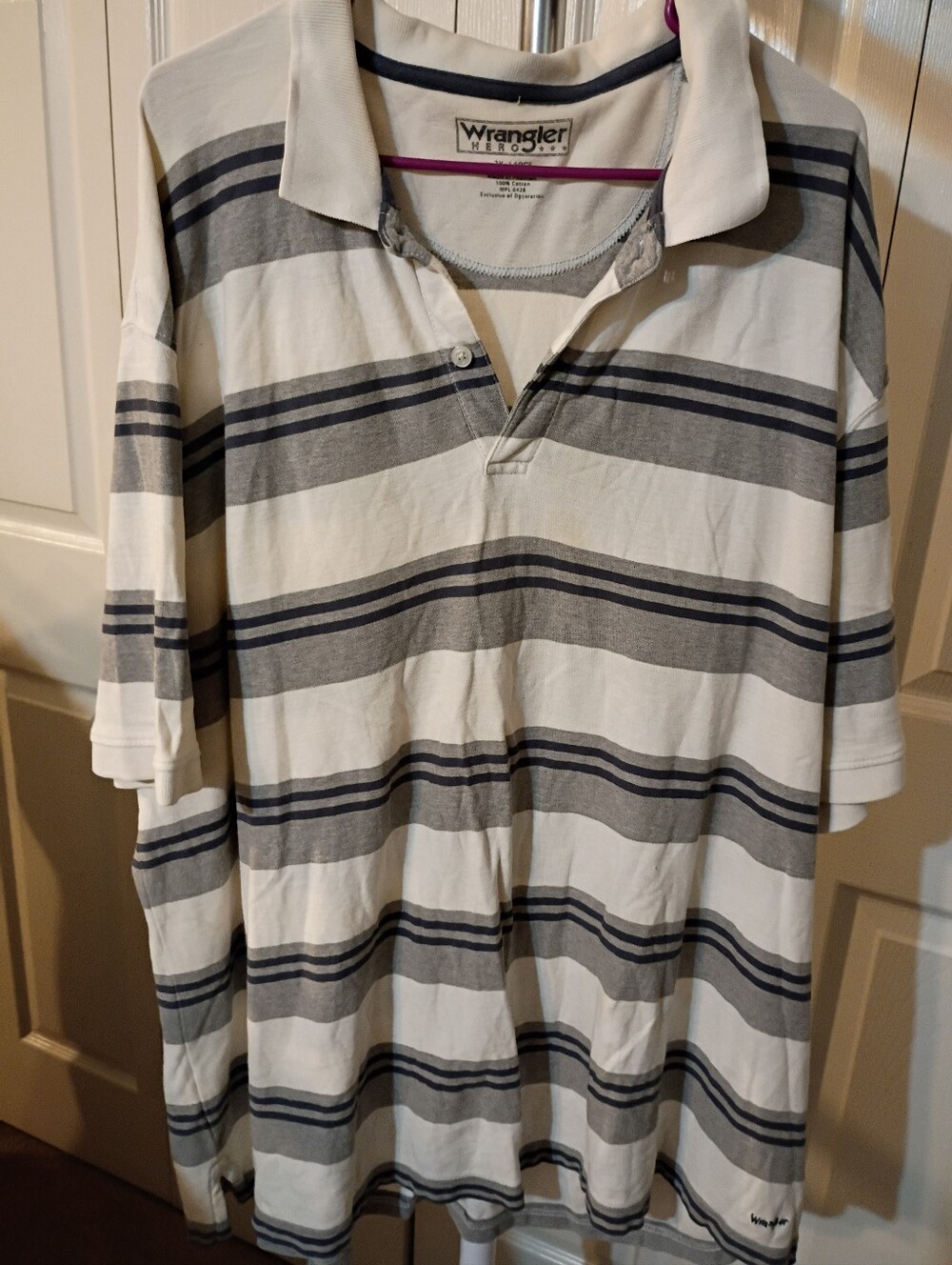 Wrangler Men’s White and Gray Striped Polo